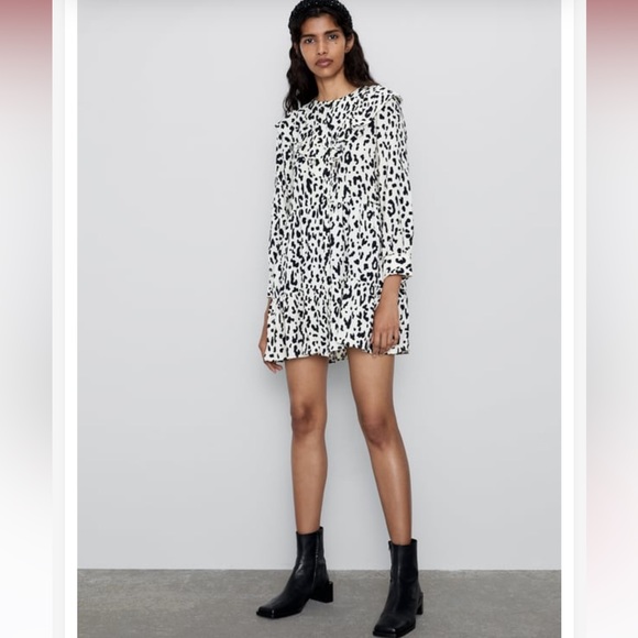 NWOT Zara Animal Print Babydoll Mini Dress - Picture 2 of 12